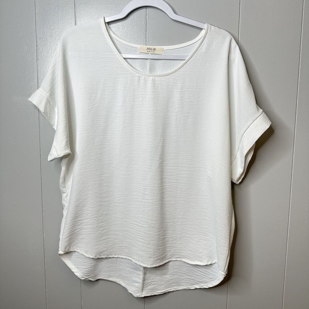 Jolie Made In Usa Sz S Relaxed Oversized White Hi Low Blouse Sleeve Shirt